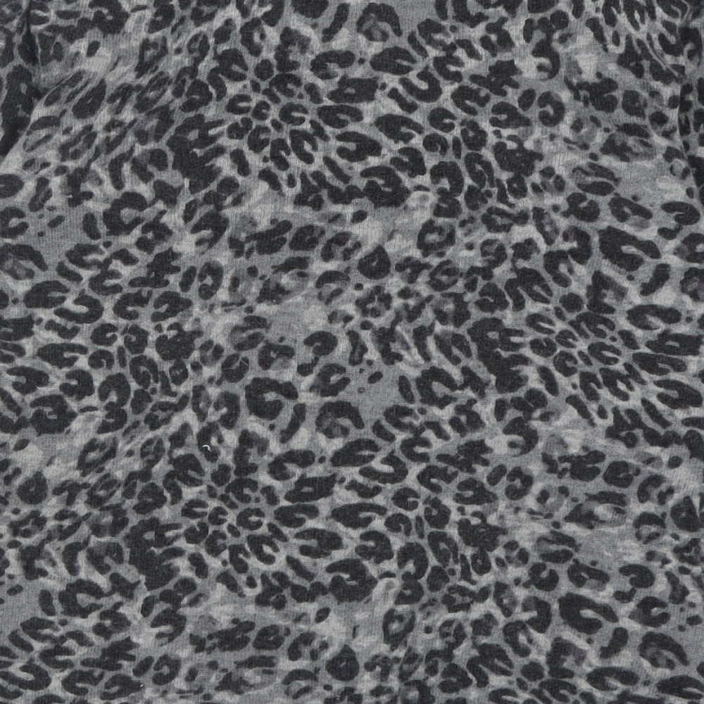 Kenar Womens Grey Crew Neck Animal Print Polyester Cardigan Jumper Size S