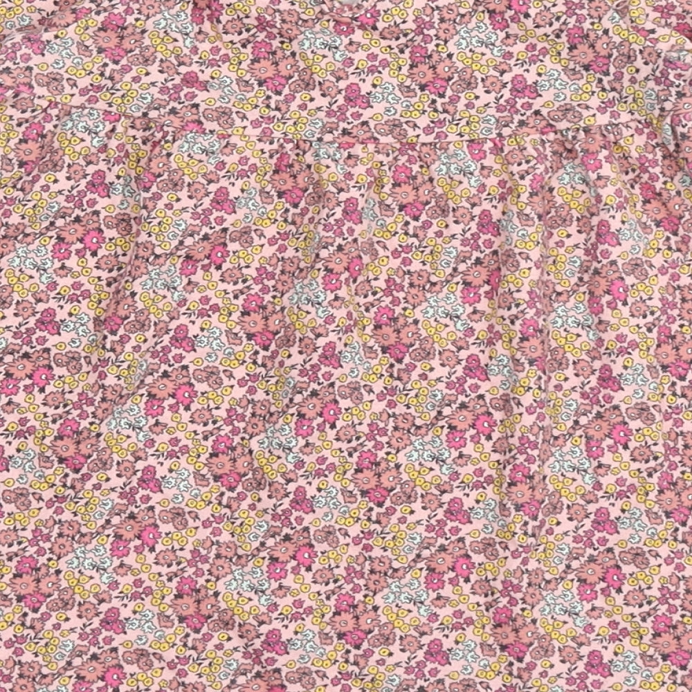 F&F Girls Pink Floral Cotton T-Shirt Dress Size 12-18 Months Round Neck Pullover