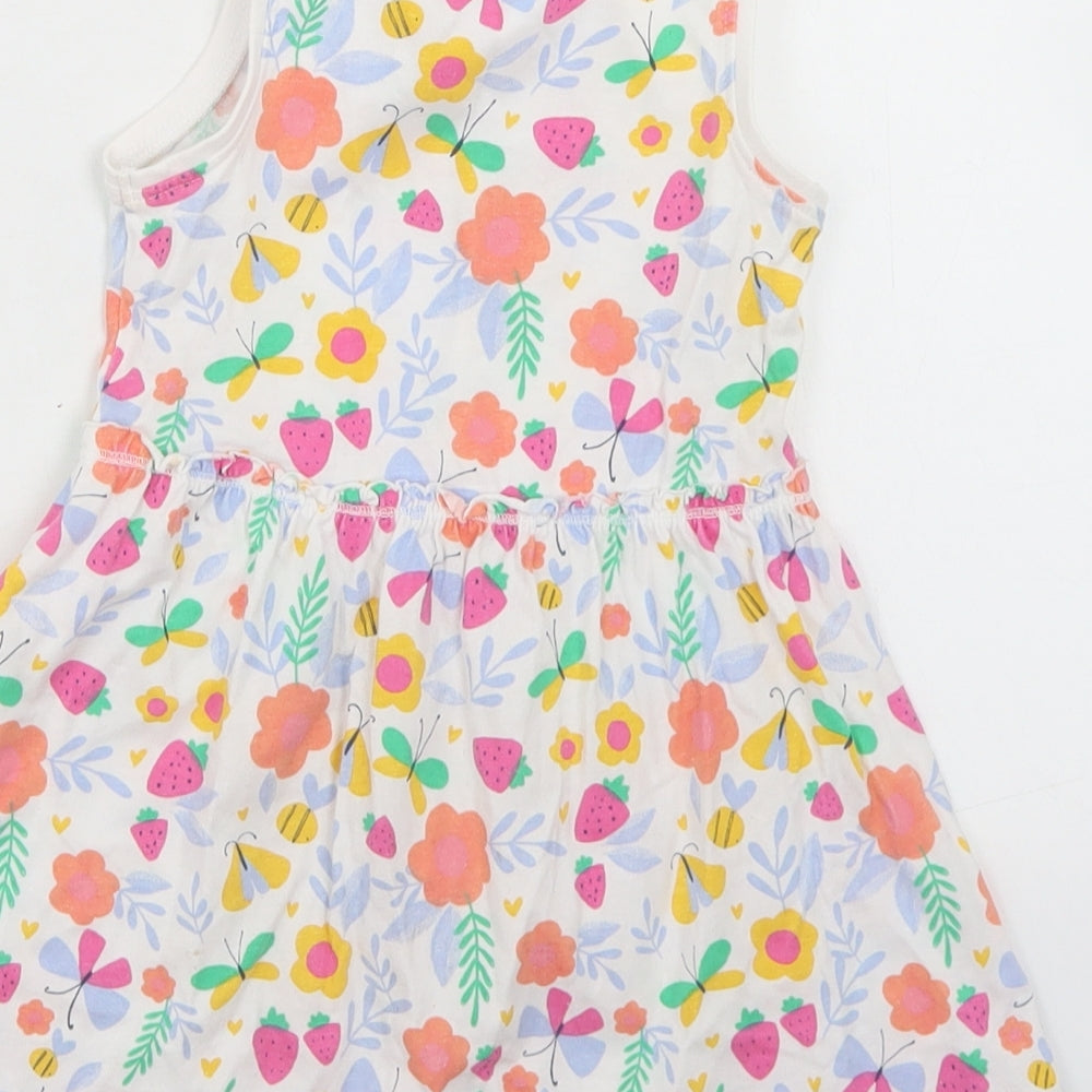 E-vie Angel Girls White Floral Cotton Skater Dress Size 2-3 Years Crew Neck