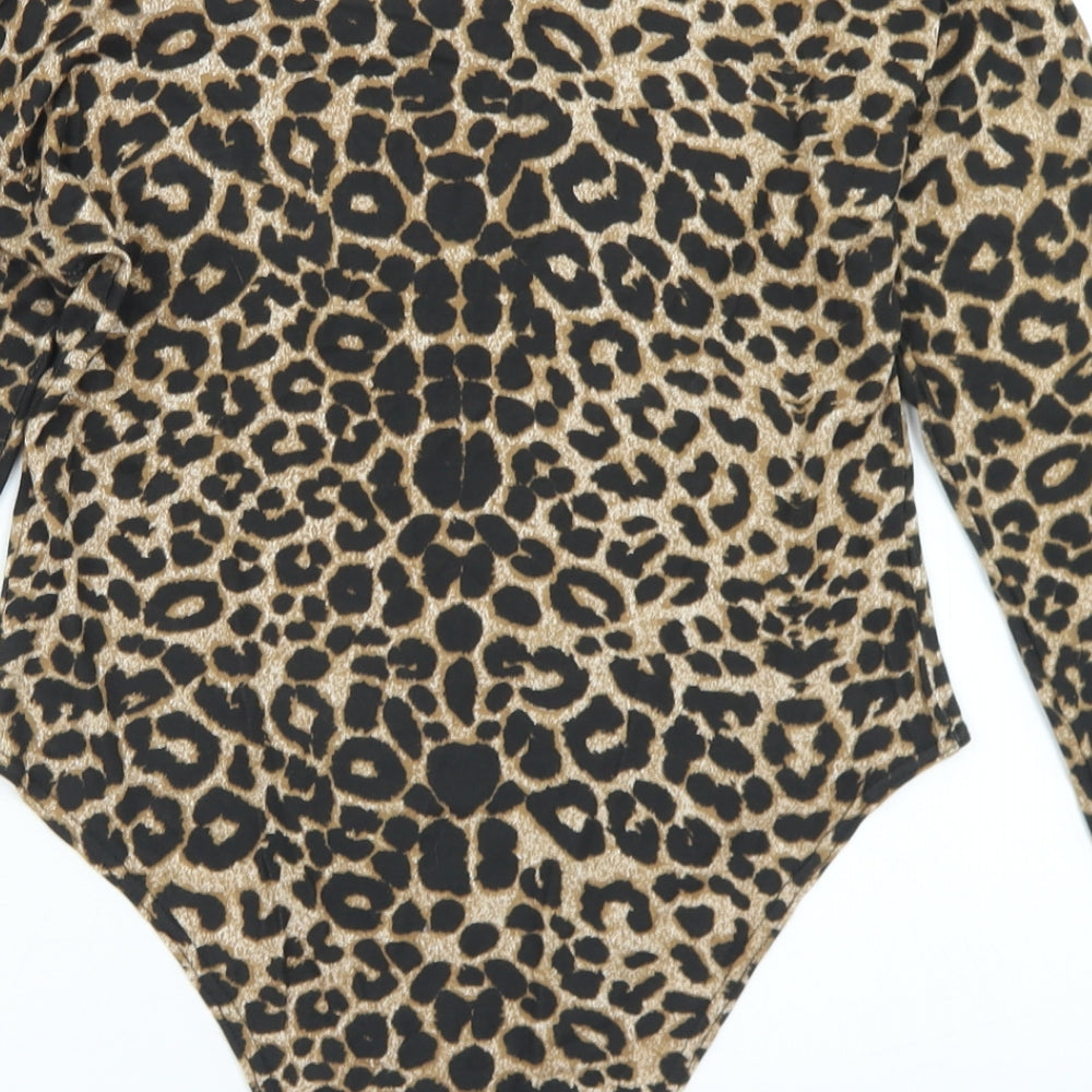 Styleplus Womens Brown Animal Print Viscose Bodysuit One-Piece Size M Snap