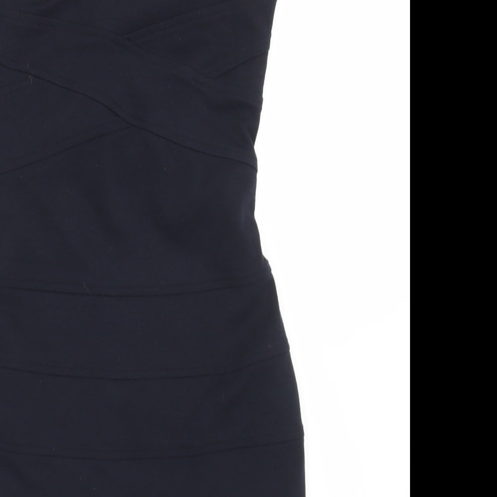 Topshop Womens Blue Colourblock Polyester Bodycon Size 10 One Shoulder Zip