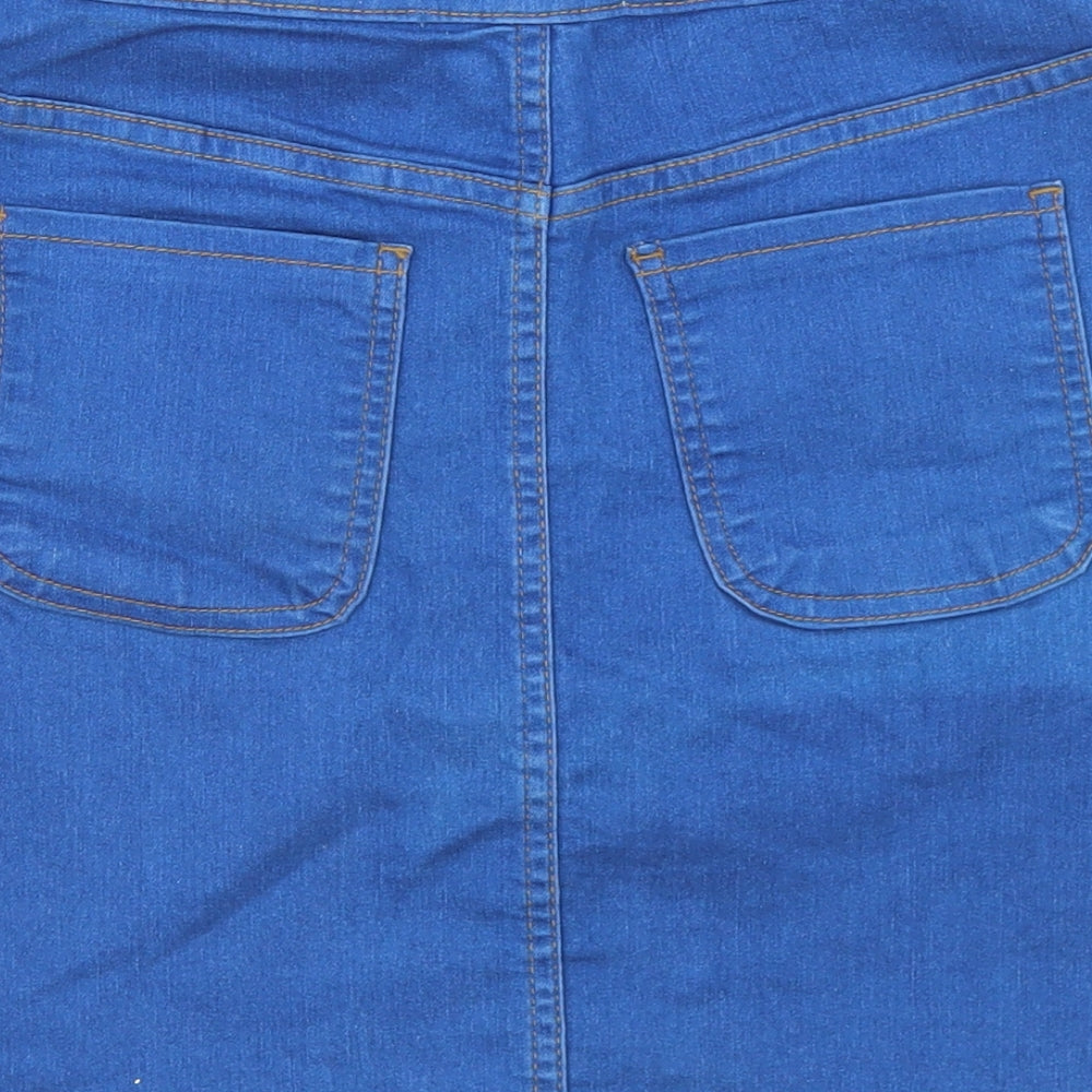 Parisian Collection Womens Blue Cotton A-Line Skirt Size 10 Button