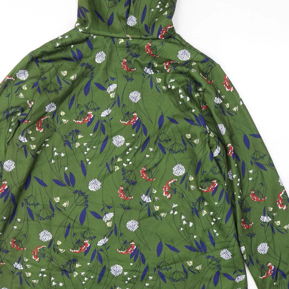 Preworn Womens Green Floral Cotton Full Zip Hoodie Size 2XL Zip