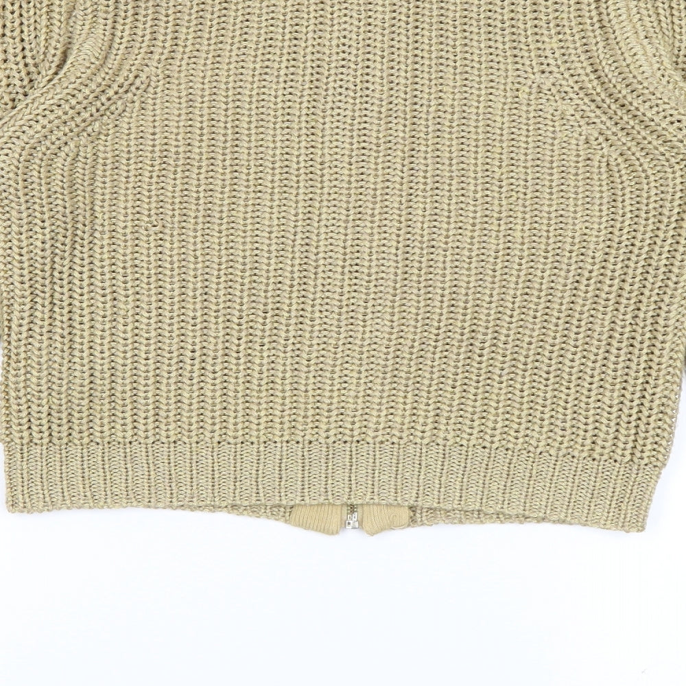 South Womens Gold Crew Neck Acrylic Full Zip Jumper Size 10