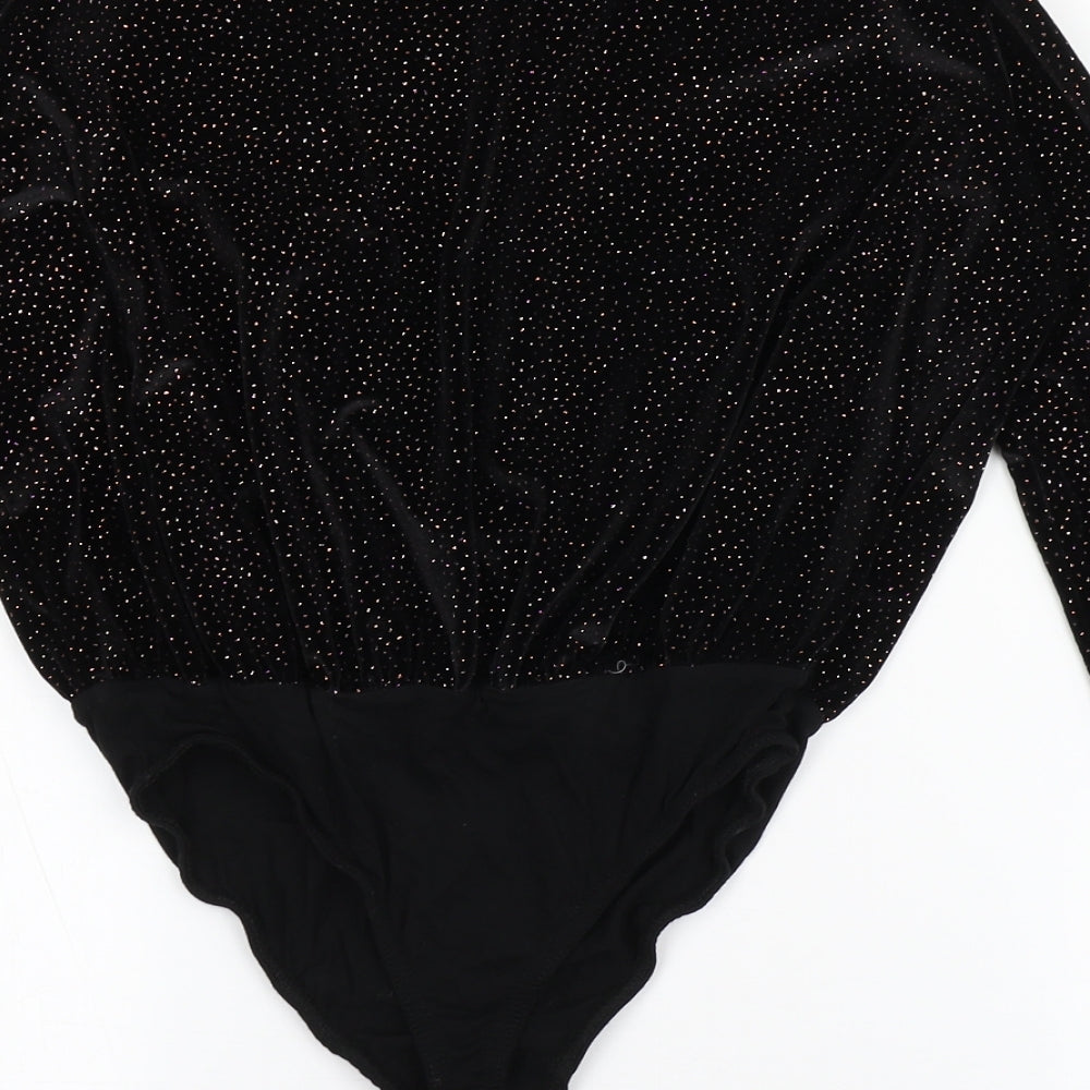 Missguided Womens Black Polyester Bodysuit One-Piece Size 10 Snap