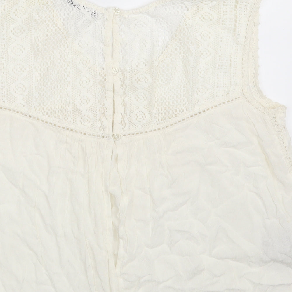Mango Womens Ivory Viscose Basic Blouse Size M Round Neck