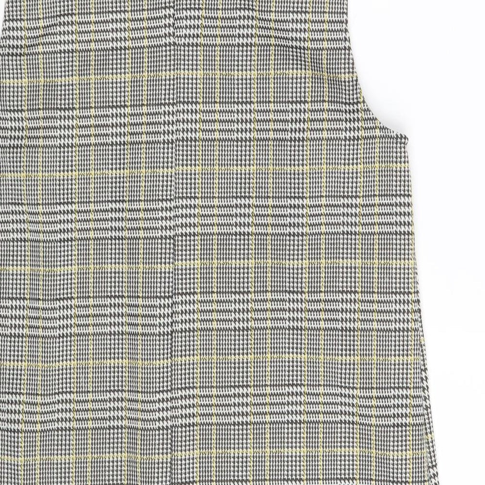 Dorothy Perkins Womens Grey Check Polyester Basic Blouse Size 14 Round Neck