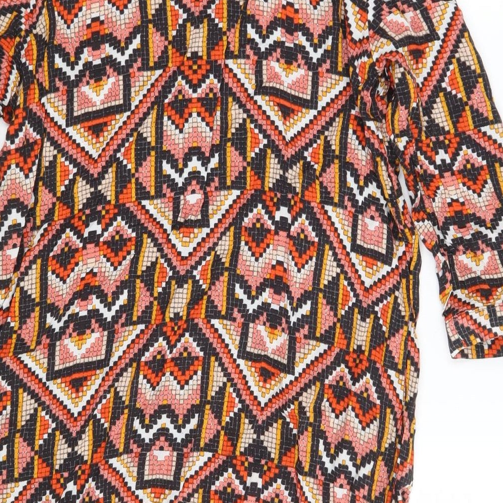 H&M Womens Multicoloured Geometric Viscose A-Line Size 10 Scoop Neck Button