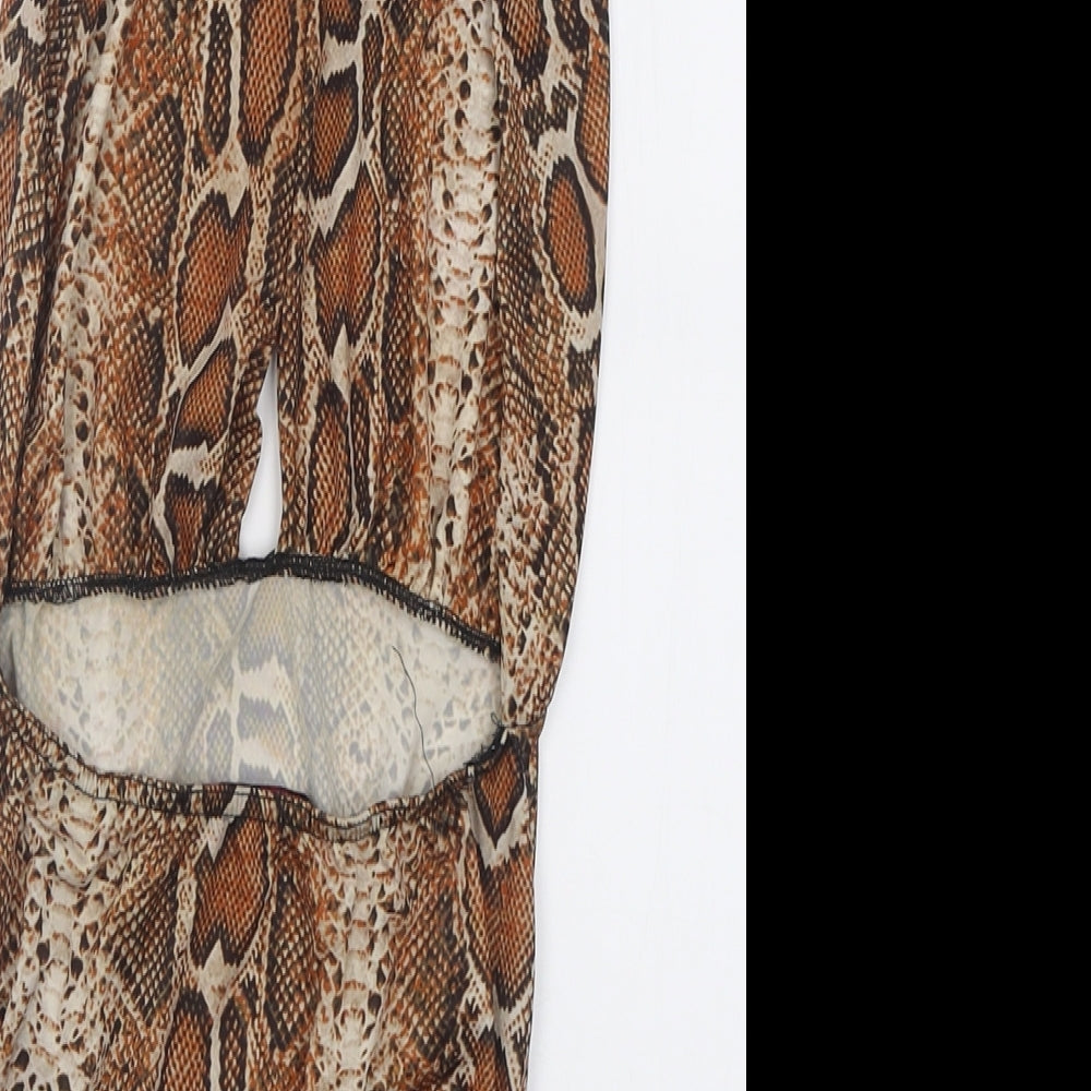 Edge Street Womens Orange Animal Print Polyester Bodysuit One-Piece Size 10 Tie - Open back