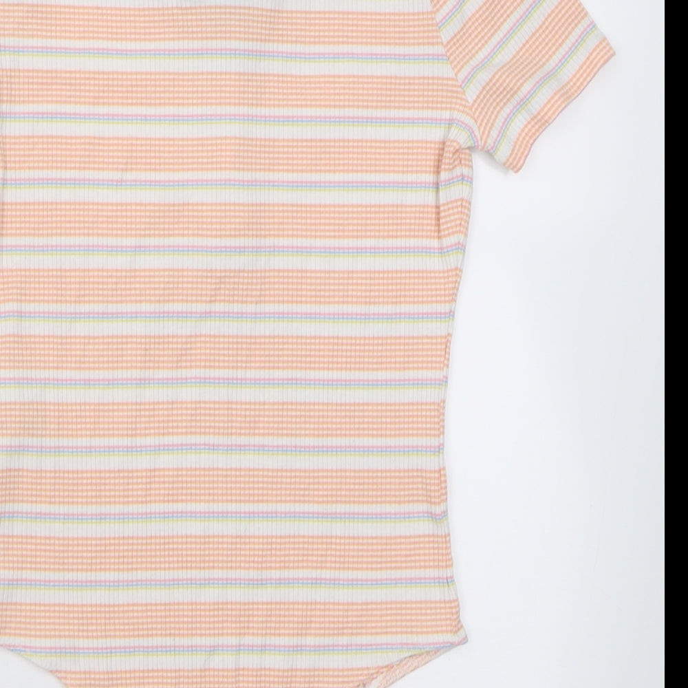 pri mRK Womens Orange Striped Polyester Bodysuit One-Piece Size S Button