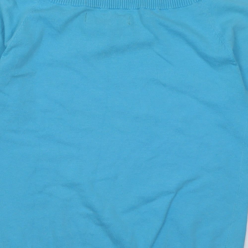 Trend Womens Blue Boat Neck Cotton Pullover Jumper Size S