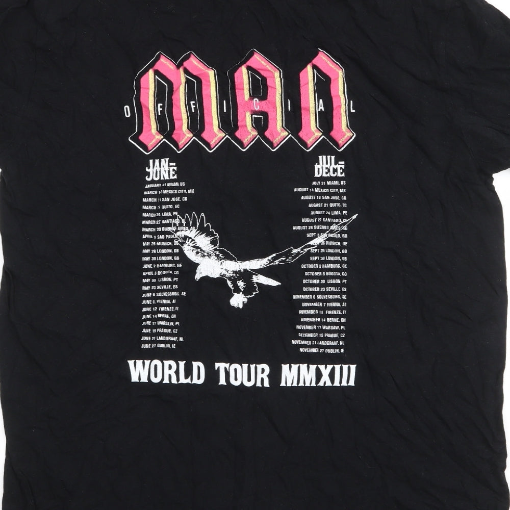 Boohoo Mens Black Polyester T-Shirt Size M Round Neck - world tour