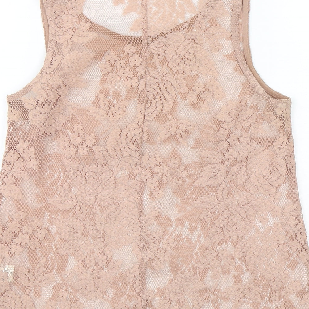 Atmosphere Womens Beige Floral Polyester Basic Tank Size 6 Round Neck