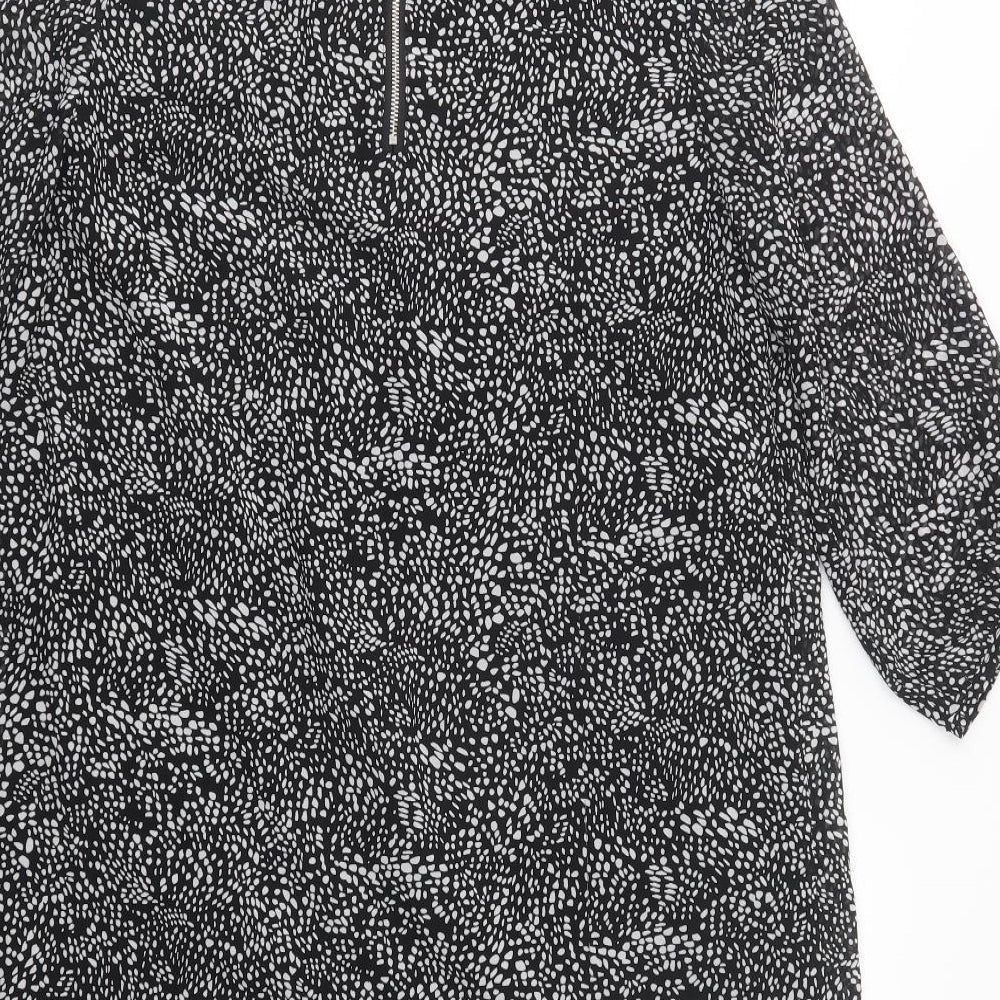 H&M Womens Black Animal Print Polyester Shift Size 14 Roll Neck Zip