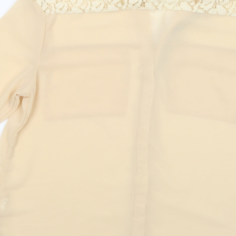 Boohoo Womens Beige Polyester Basic Button-Up Size 8 Collared - Lace Detail