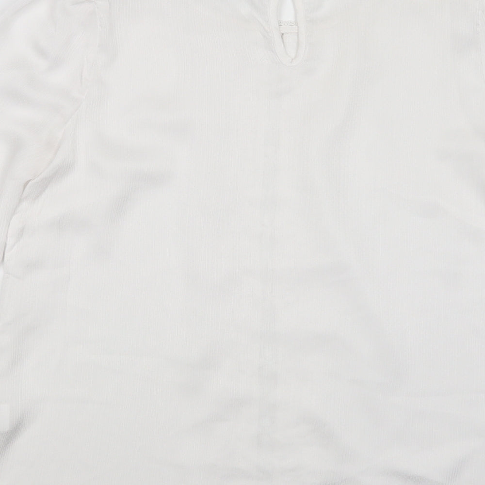 Unika Womens White Polyester Basic Blouse Size M Round Neck - Lace Detail