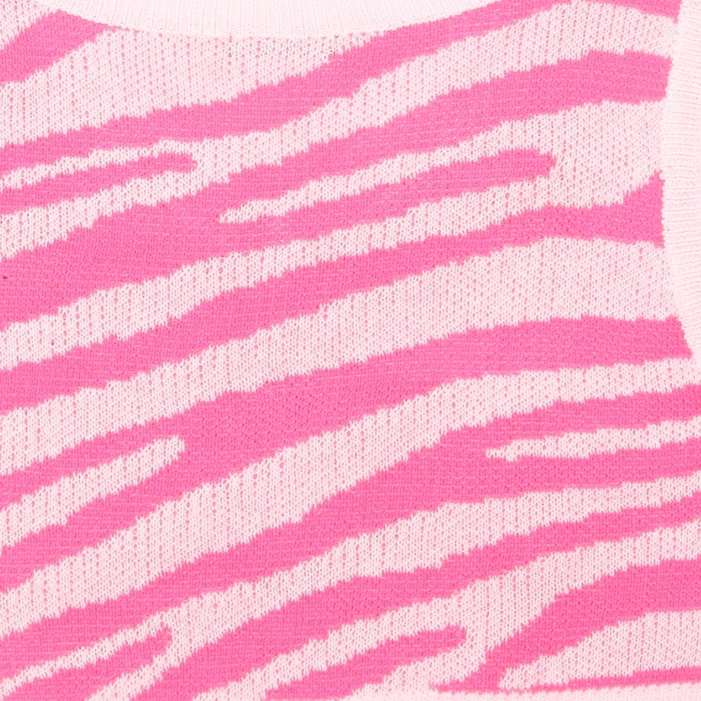SHEIN Womens Pink V-Neck Animal Print Viscose Vest Jumper Size M