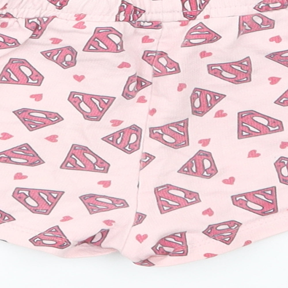 Supergirl Girls Pink Geometric Cotton Sweat Shorts Size 6-7 Years Regular Drawstring