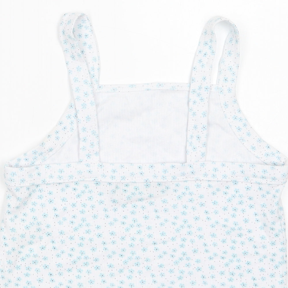 INSIDE Womens White Floral Cotton Cropped Tank Size S Square Neck