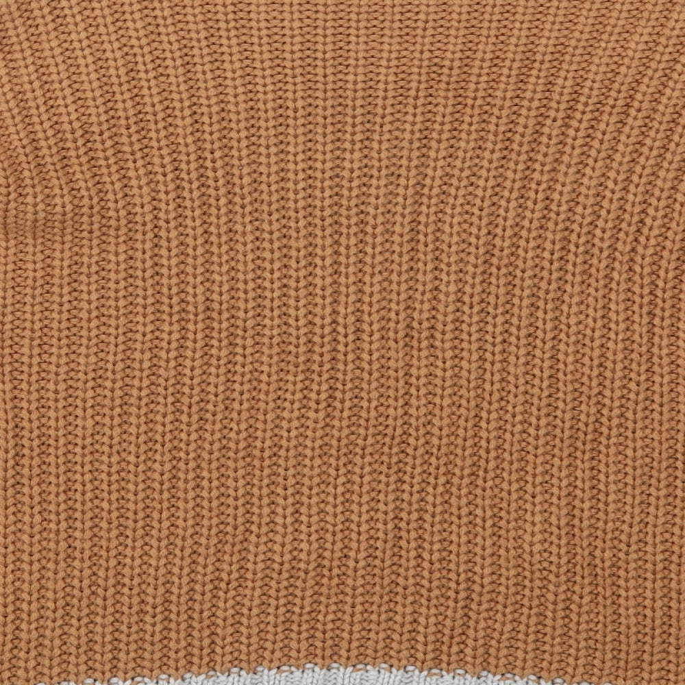 Brave Soul Womens Brown Round Neck Acrylic Pullover Jumper Size S - Grey