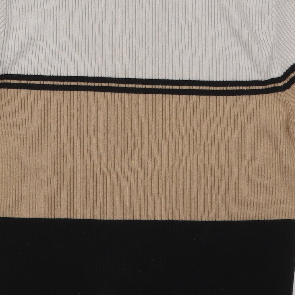 New Look Womens Beige Crew Neck Striped Cotton Pullover Jumper Size 10