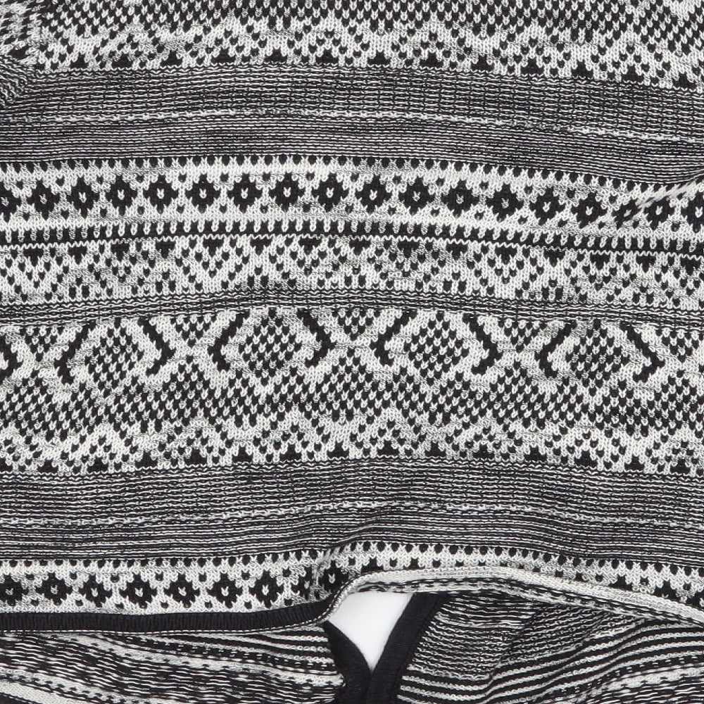 Marks and Spencer Womens Black Collared Geometric Cotton Cardigan Jumper Size 8 - Waterfall