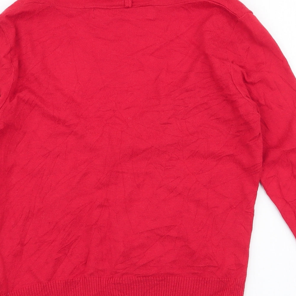 Zara Womens Red High Neck Cotton Cardigan Jumper Size M
