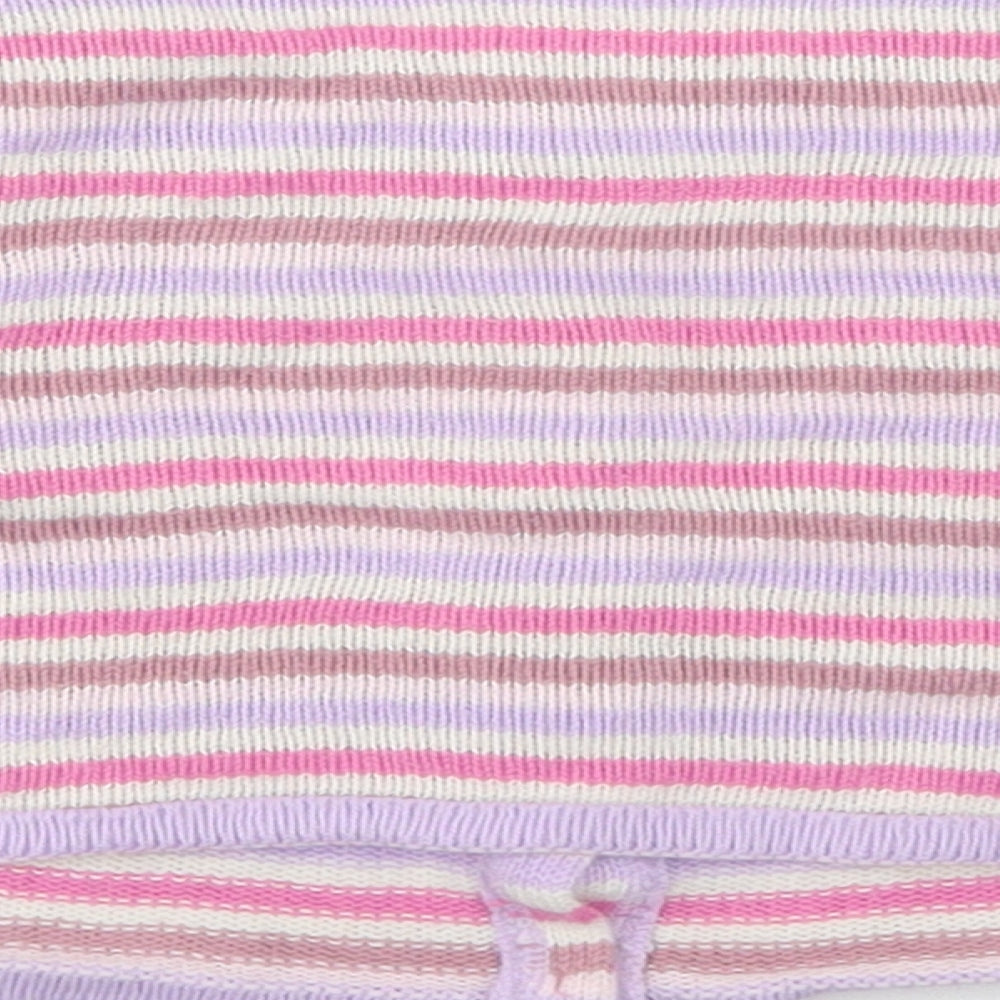 Marks and Spencer Girls Pink Striped Acrylic Cardigan Jumper Size 18-24 Months Button