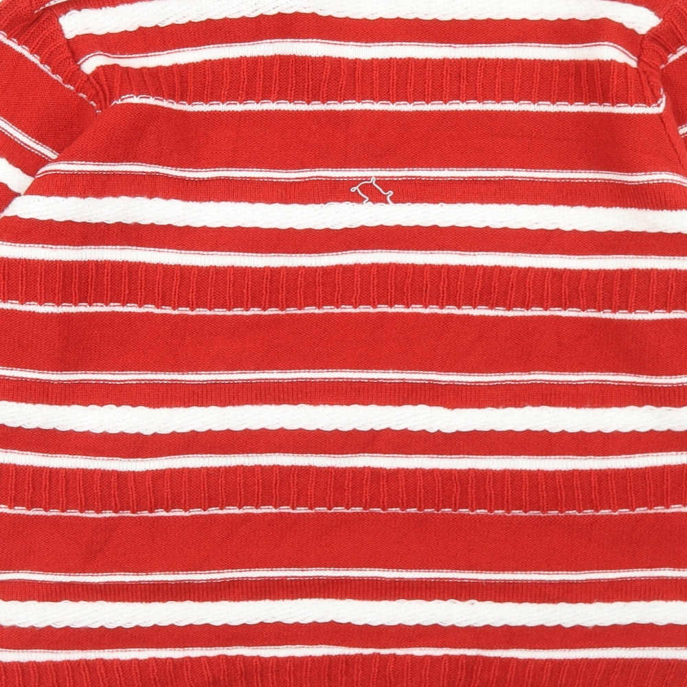 Isle Essentials Womens Red Collared Striped Acrylic Pullover Jumper Size L