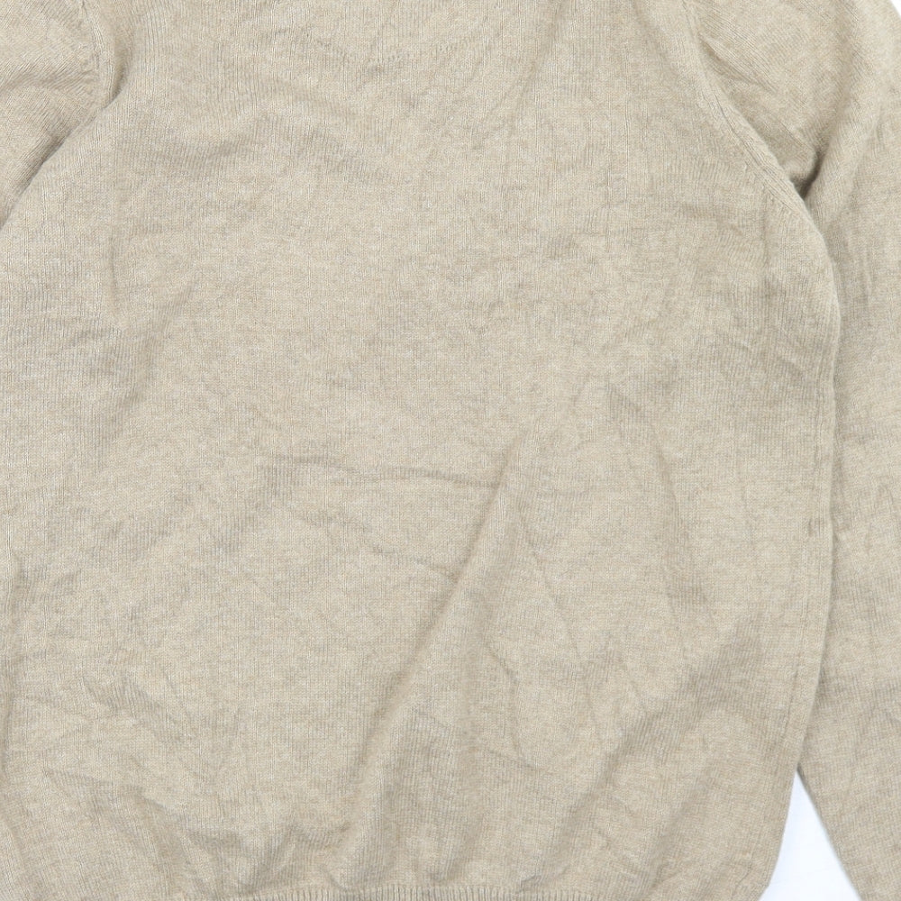 Marks & Spencer Mens Beige V-Neck Cotton Pullover Jumper Size S