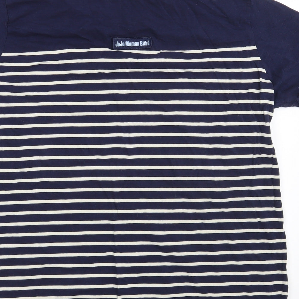 JoJo Maman Bébé Womens Blue Striped Cotton Basic T-Shirt Size M Round Neck