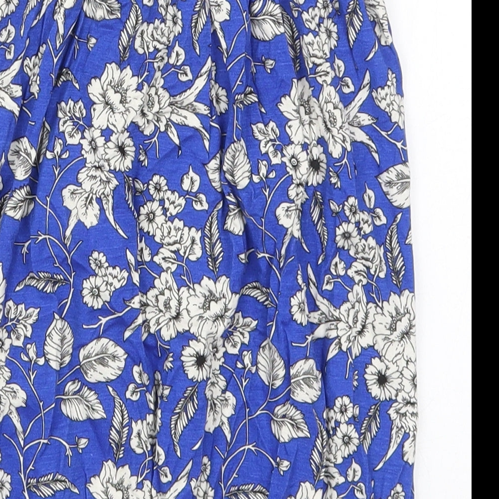 Studio Womens Blue Floral Viscose Basic Tank Size 8 Round Neck