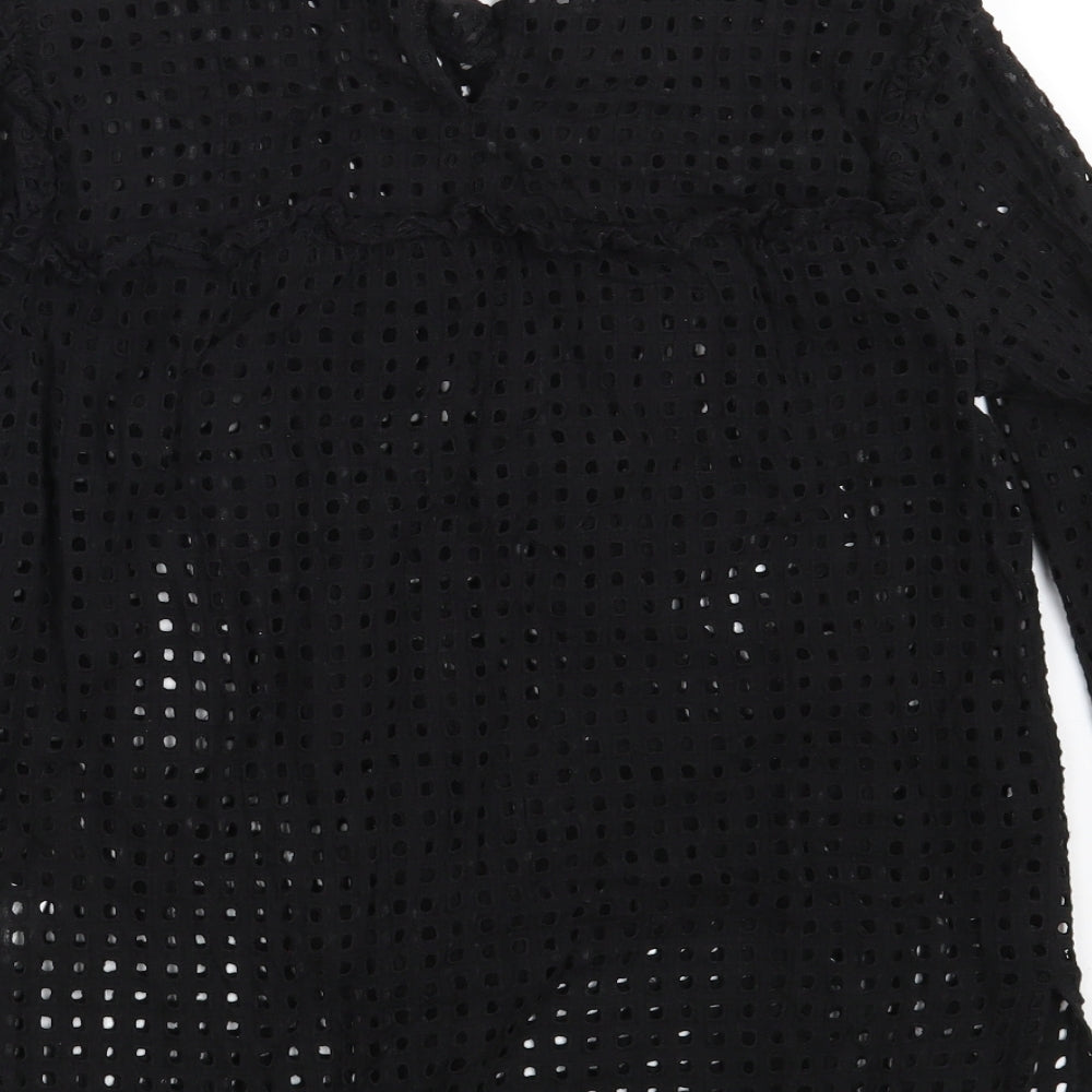 Fashion Union Womens Black Geometric 100% Cotton Basic Blouse Size 10 Round Neck