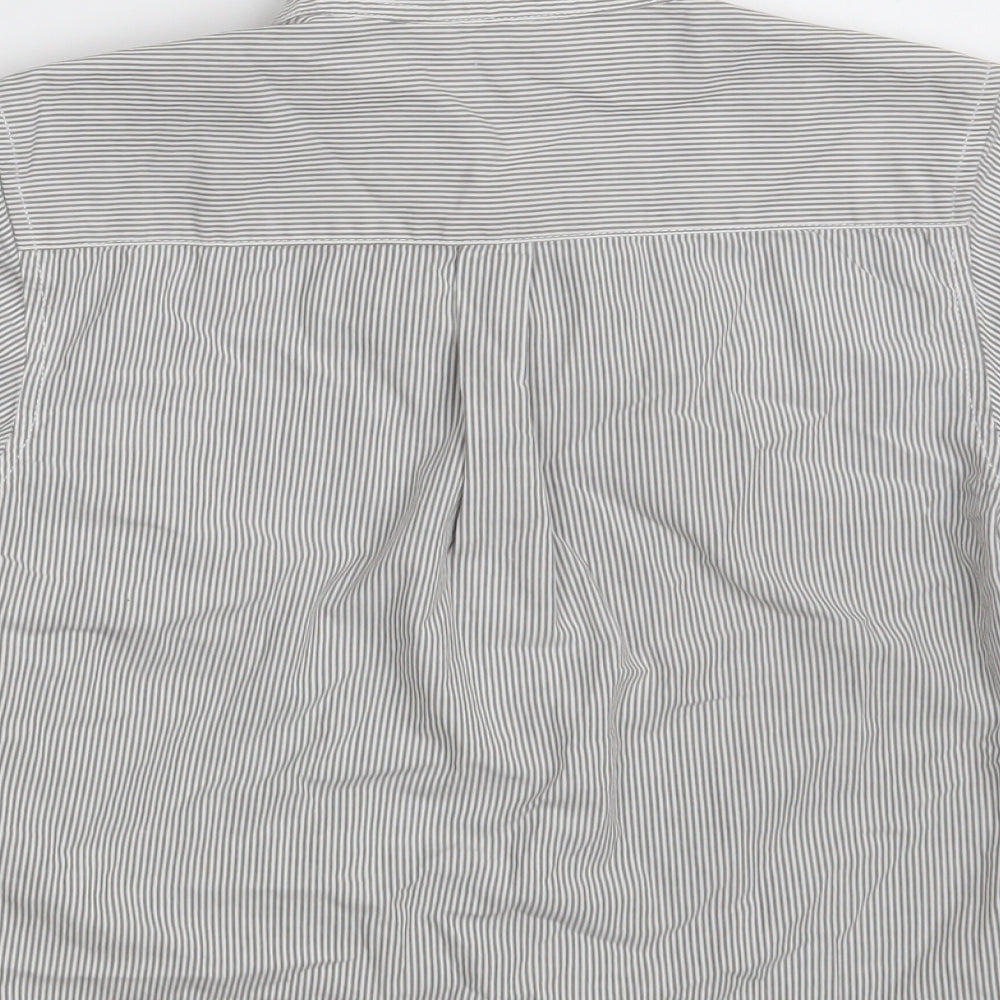 Dunnes Stores Boys Grey Striped 100% Cotton Basic Button-Up Size 5 Years Round Neck Button