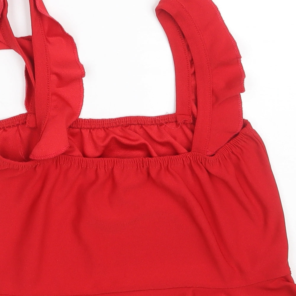 PRETTYLITTLETHING Womens Red Polyester Cropped Tank Size 10 Square Neck