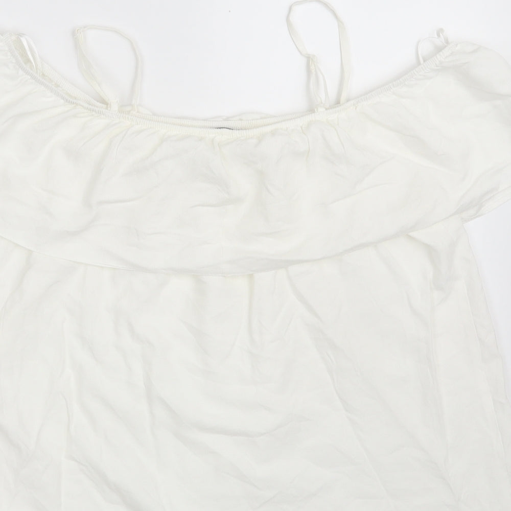 F&F Womens White Viscose Basic Blouse Size 10 Scoop Neck