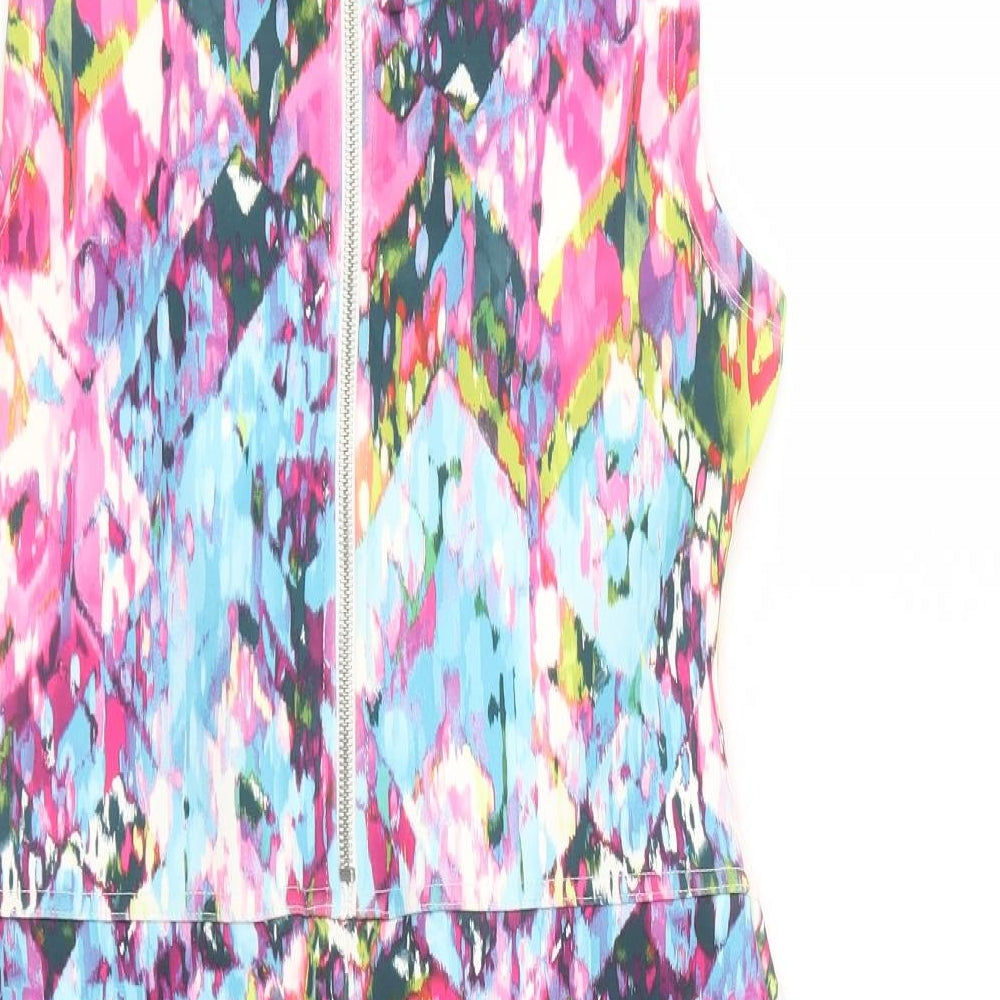 Internacionale Womens Multicoloured Geometric Polyester Pencil Dress Size S Scoop Neck Zip