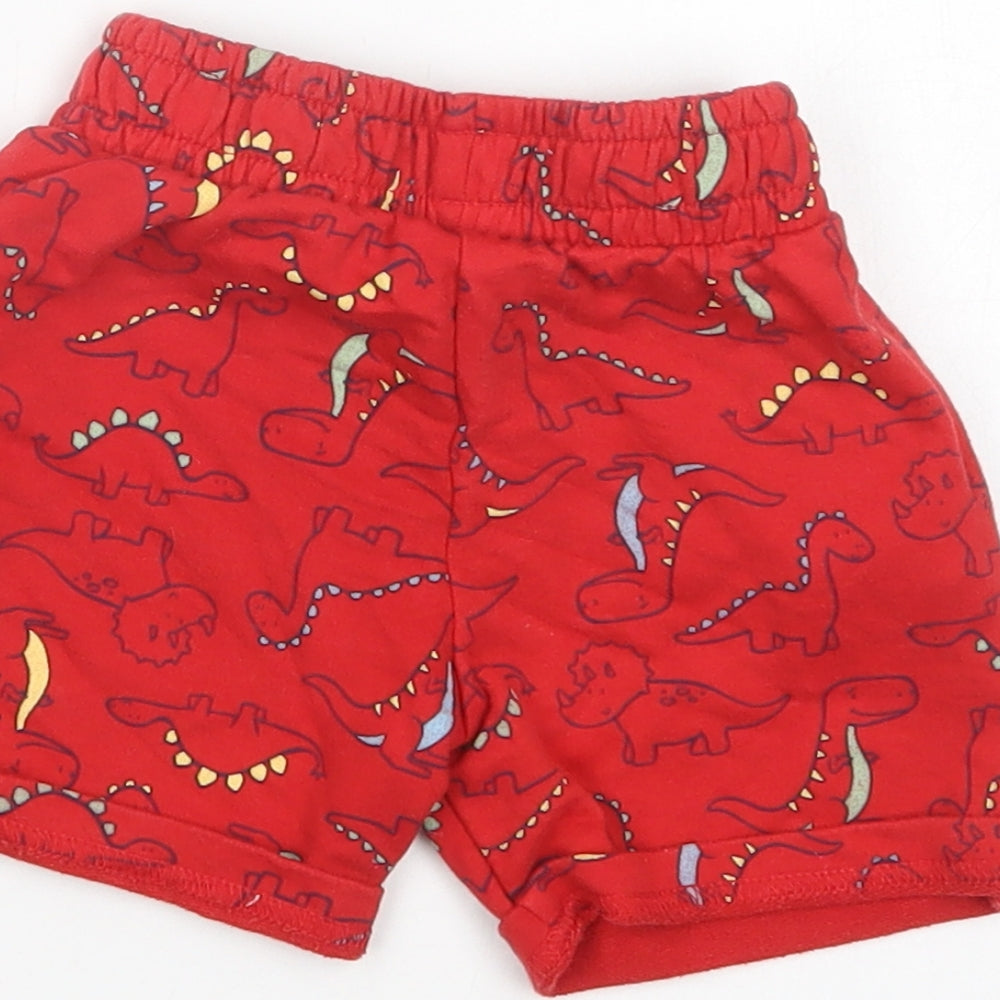Dunnes Baby Red Geometric Cotton Cropped Trousers Size 18-24 Months Drawstring - Dinosaur Print