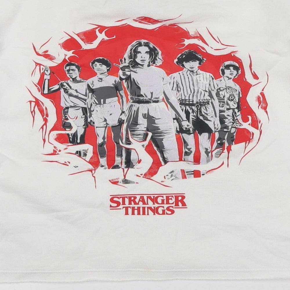 Stranger Things Womens Ivory Cotton Pullover Sweatshirt Size S - Cropped