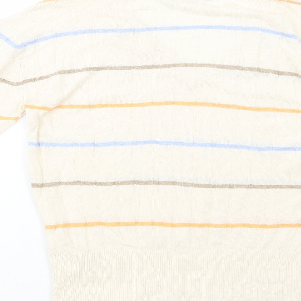 Marks and Spencer Womens Ivory V-Neck Striped Viscose Pullover Jumper Size S
