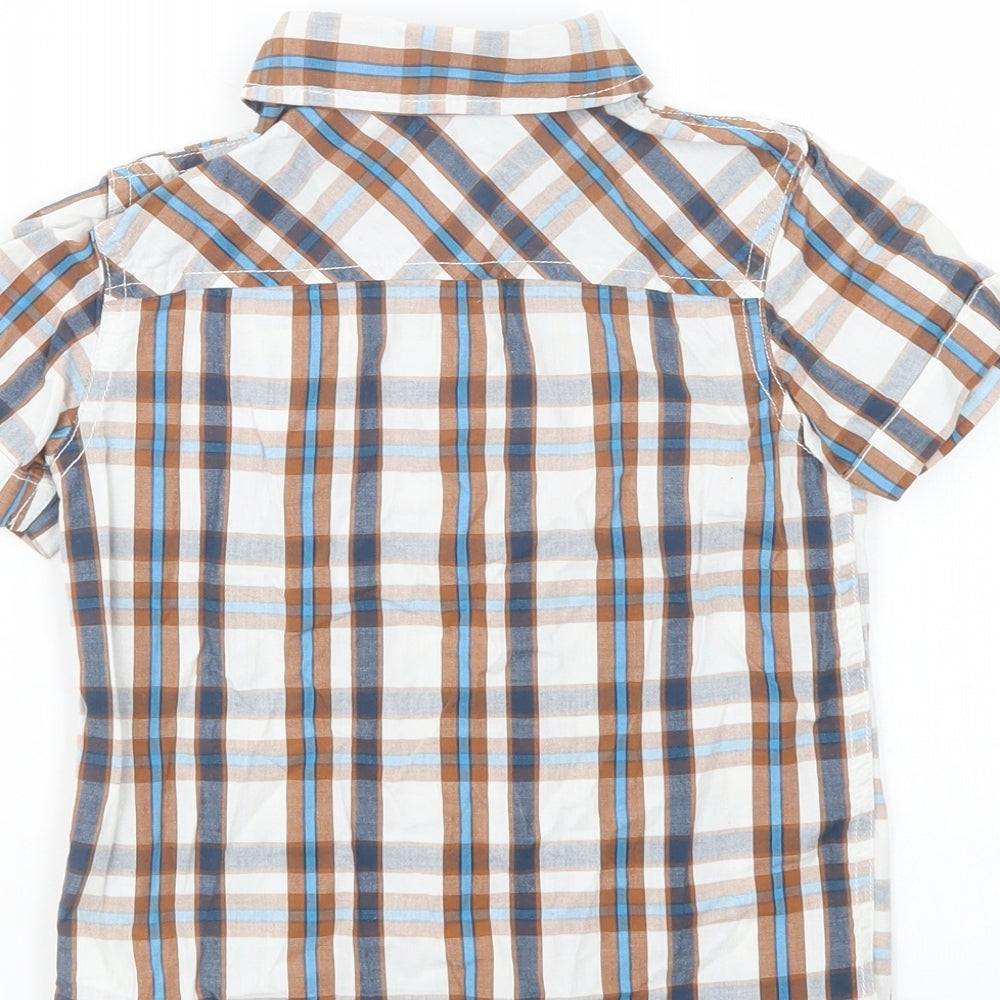 F&F Boys Brown Plaid Cotton Basic Button-Up Size 5-6 Years Collared Snap