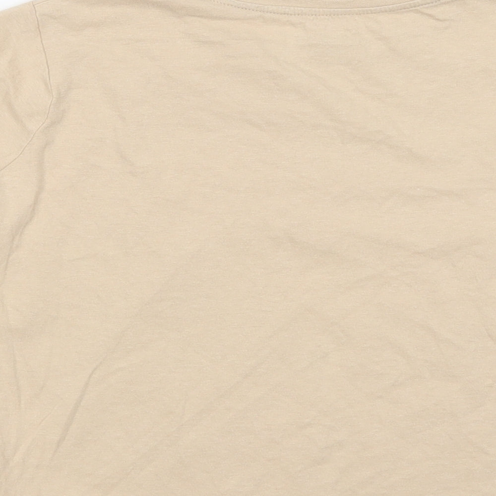 Primark Girls Beige Cotton Ringer T-Shirt Size 10-11 Years Crew Neck Pullover - No Bad Days