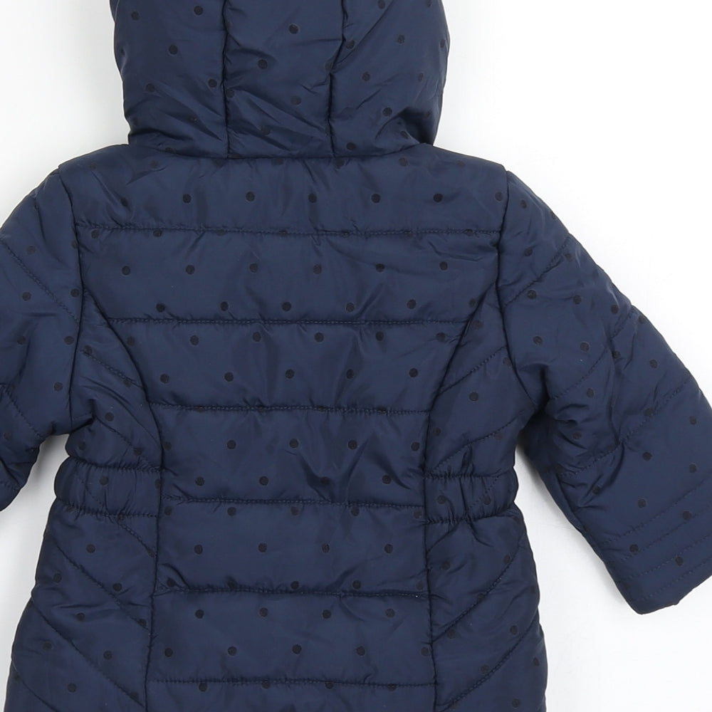 F&F Girls Blue Polka Dot Parka Coat Size 3-6 Months Zip