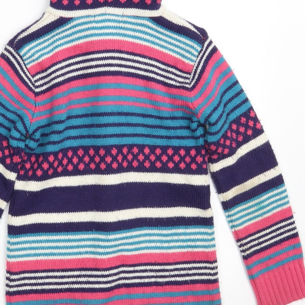 John Lewis Girls Multicoloured Round Neck Striped Acrylic Cardigan Jumper Size 5 Years Button