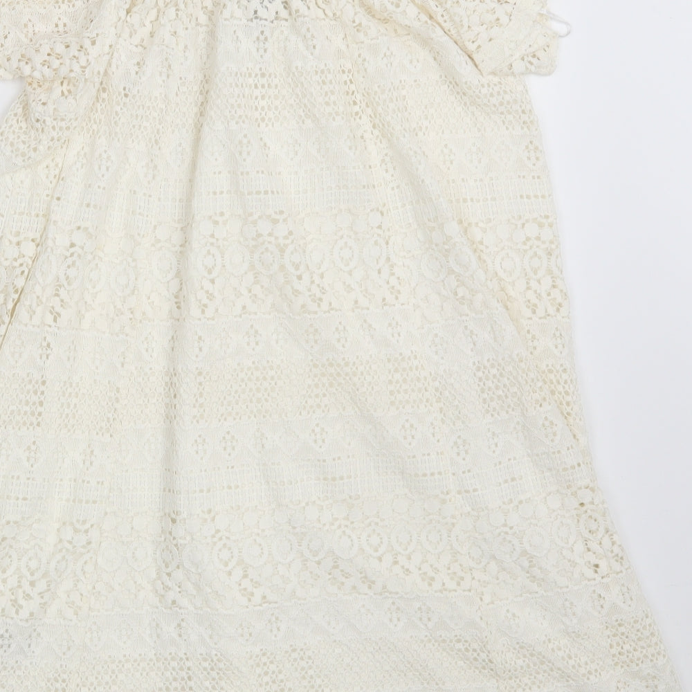 Topshop Womens Ivory Floral Cotton A-Line Size 6 Boat Neck