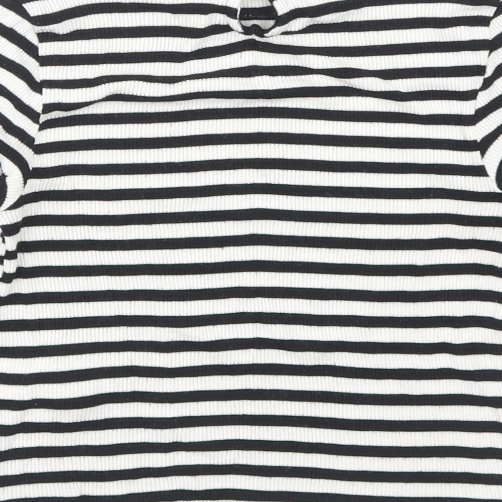 Miss Selfridge Womens White Striped Viscose Cropped T-Shirt Size 4 Mock Neck