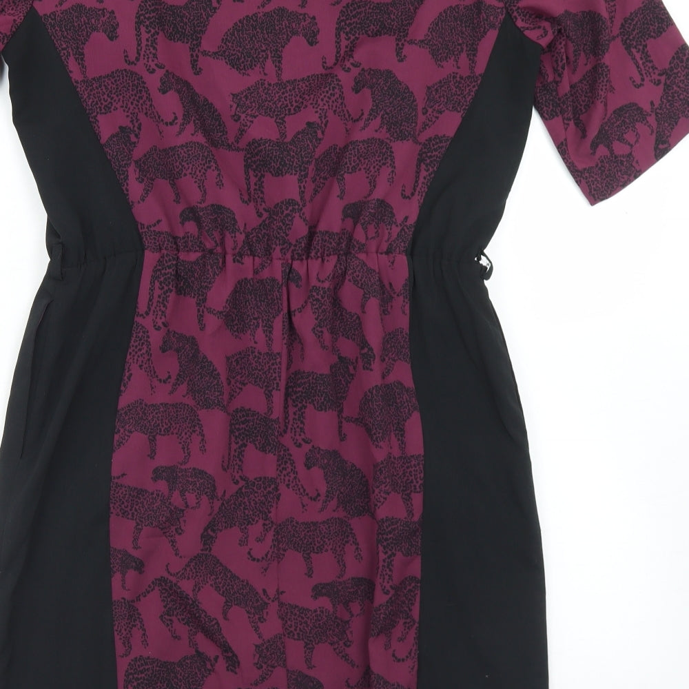 Marks & Spencer Womens Purple Geometric Polyester Sheath Size 12 Round Neck - Leopard Print