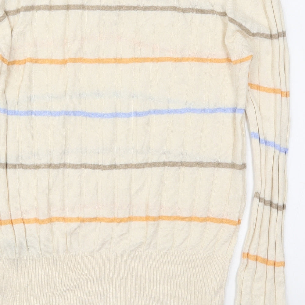 Marks & Spencer Womens Ivory V-Neck Striped Viscose Pullover Jumper Size S