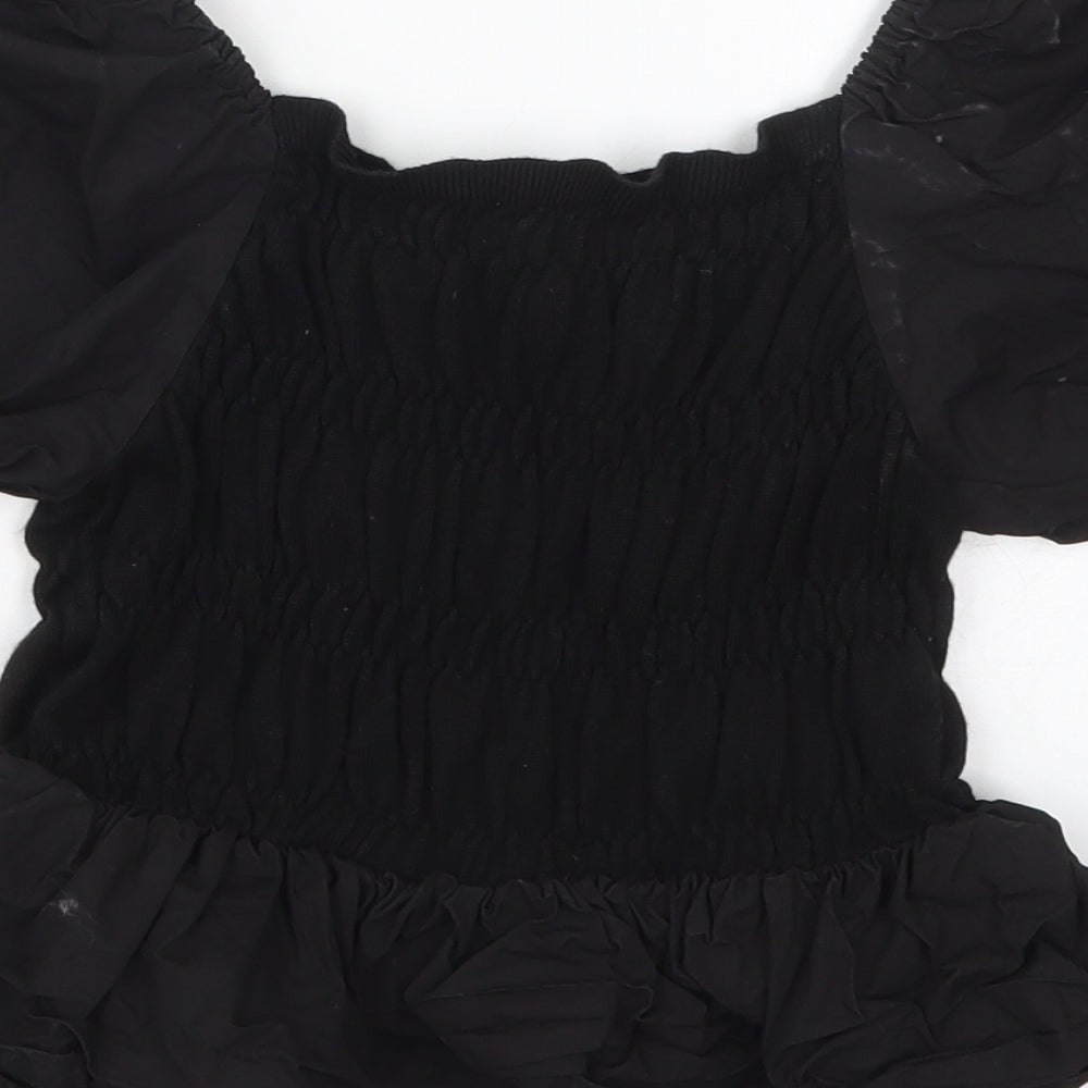 Missguided Womens Black Viscose Basic Blouse Size 10 Round Neck