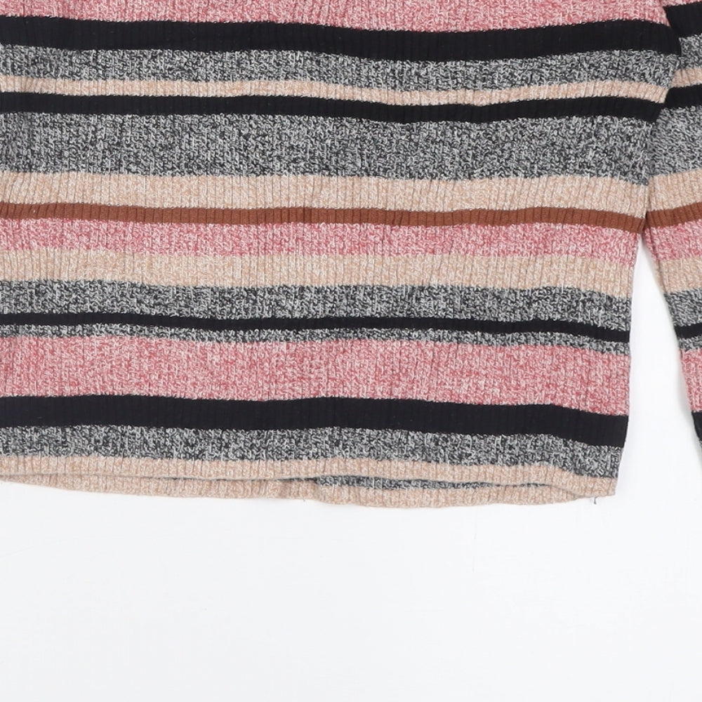 Atmosphere Womens Multicoloured V-Neck Striped Cotton Pullover Jumper Size 8 - Cropped